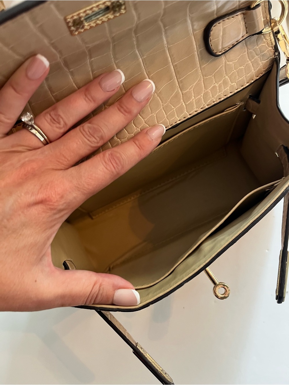 Taupe Croc Embossed Top Handle Crossbody Satchel Bag - Picture 12 of 14